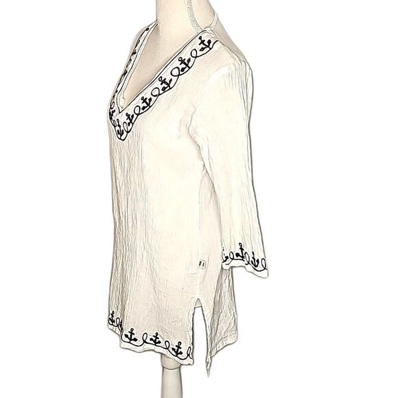 Blouse by Just Be Boho Embroidered White Blue Size Medium - Picture 2 of 5